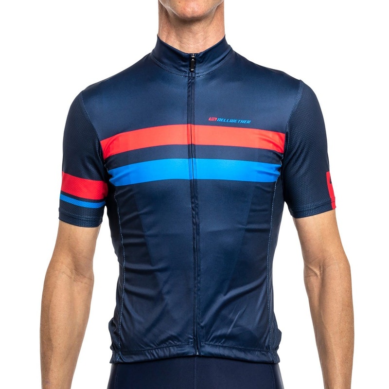 Bellwether Edge Short Sleeve Jersey Navy/Cyan/Ferrari MD