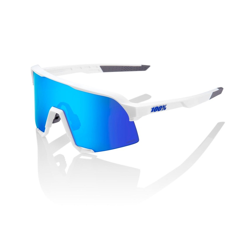 100% S3 Sunglasses Matte White with HiPER Blue Lens