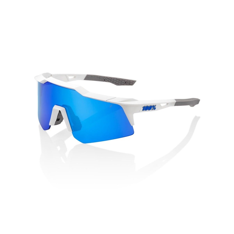 100% Speedcraft XS Sunglasses Matte White with Blue Mirror Lens