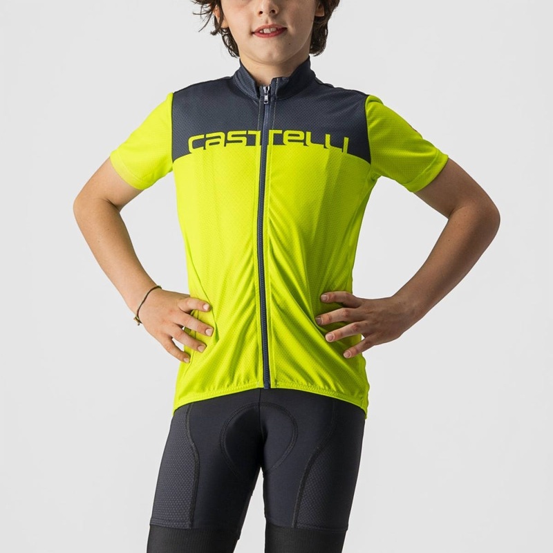 Castelli Neo Prologo Youth Short Sleeve Jersey Electic Lime/Savile Blue SM