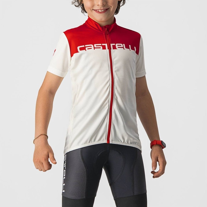 Castelli Neo Prologo Youth Short Sleeve Jersey Ivory/Red SM