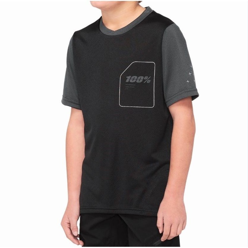 100% Ridecamp Short Sleeve Youth Jersey Black/Charcoal SM