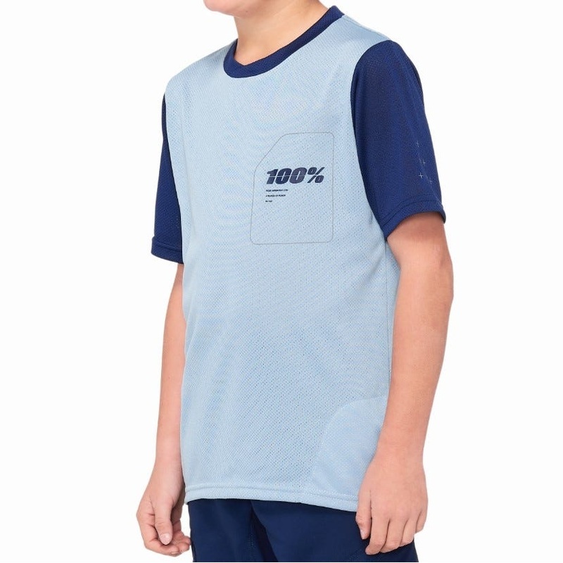 100% Ridecamp Short Sleeve Youth Jersey Light Slate/Navy SM
