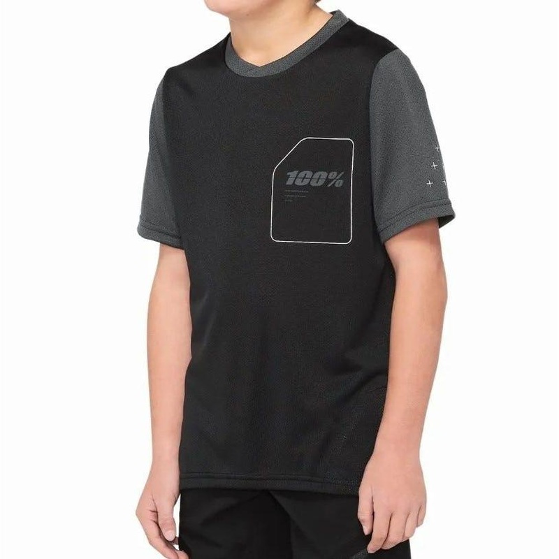 100% Ride Camp Youth Short Sleeve MTB Jersey Black/Charcoal SM