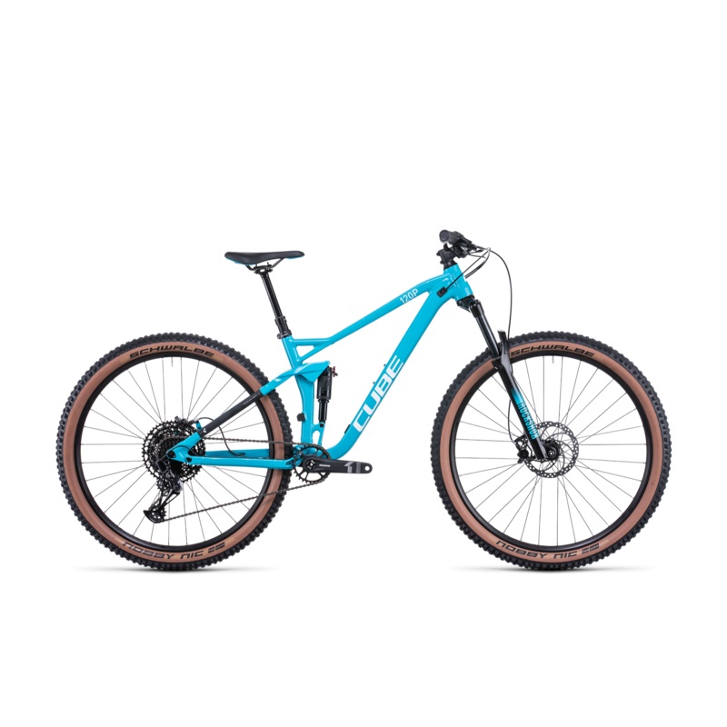 Cube Stereo 120 Pro Dual Suspension Mountain Bike Skyblue White XS