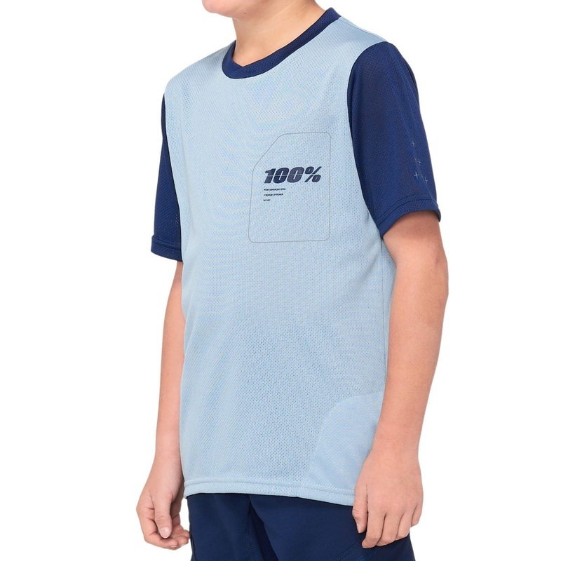 100% Ridecamp Youth Short Sleeve MTB Jersey Light Slate/Navy SM