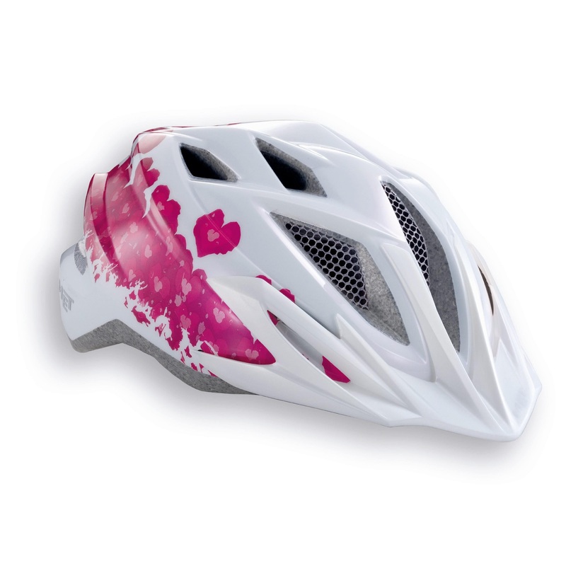 MET Crackerjack Youth Helmet Heart White/Pink 52-57cm