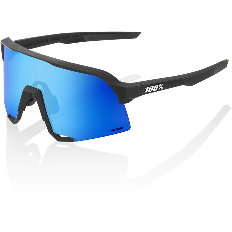 100% S3 Sunglasses Matte Black – HiPER Blue Multilayer Mirror Lens