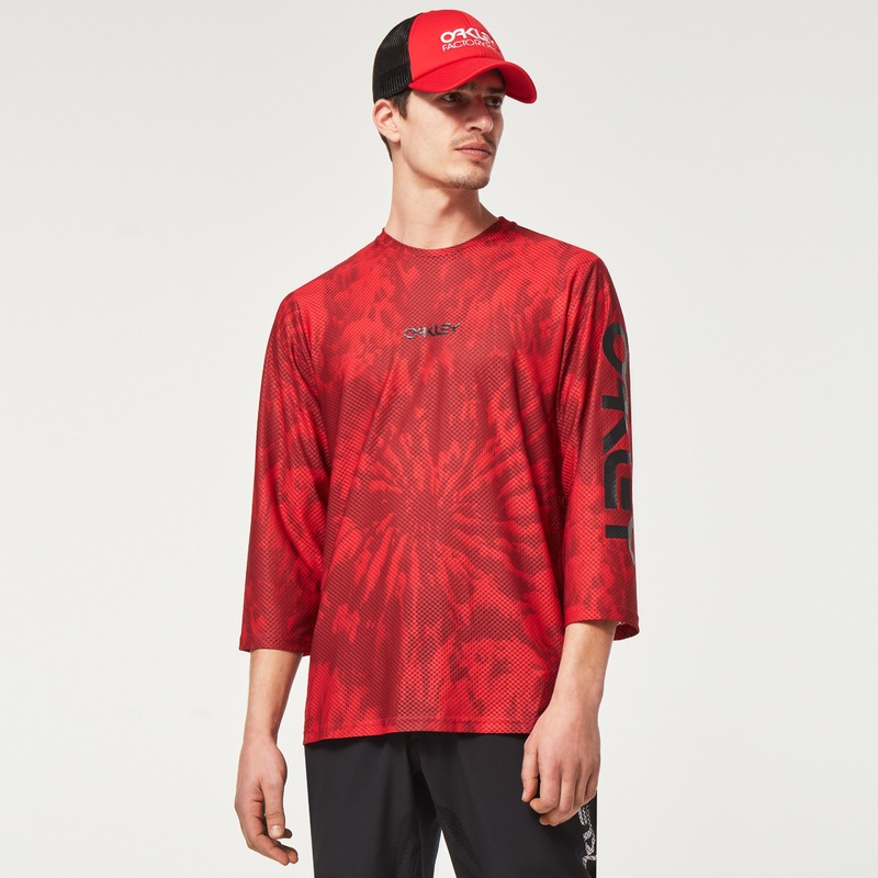 OAKLEY RIDE FREE 3/4 JERSEY RED MOUNTAIN TIE DYE X-SMALL
