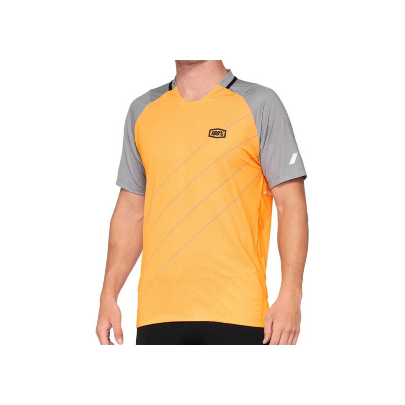 100% 2021 Celium Short Sleeve MTB Jersey ORANGE/GREY SMALL