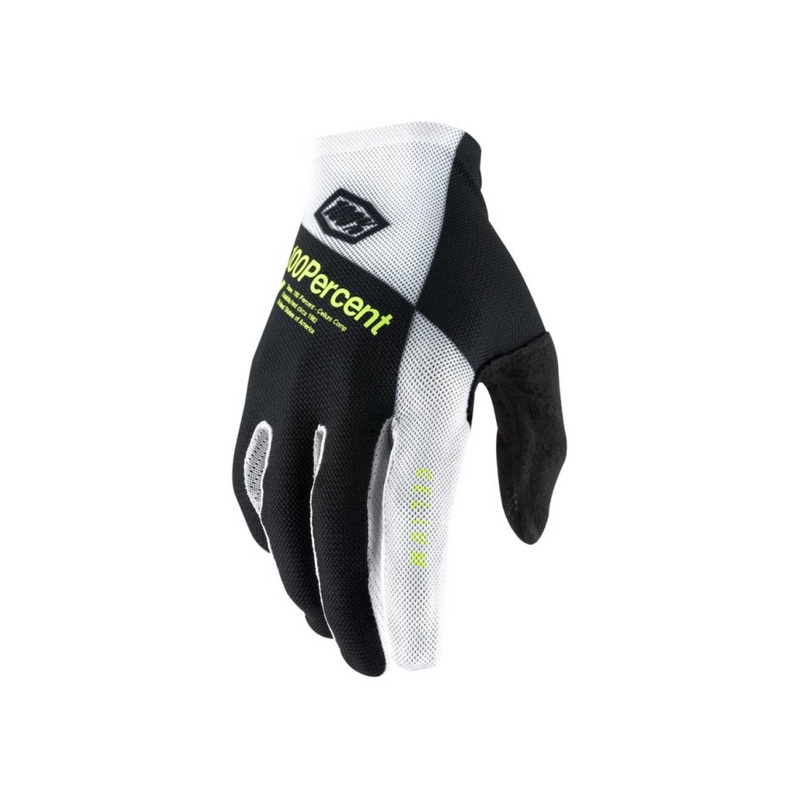 100% Celium Full Finger Gloves Black/White/Fluro Yellow BLACK/WHITE/FLUO YELLOW LARGE