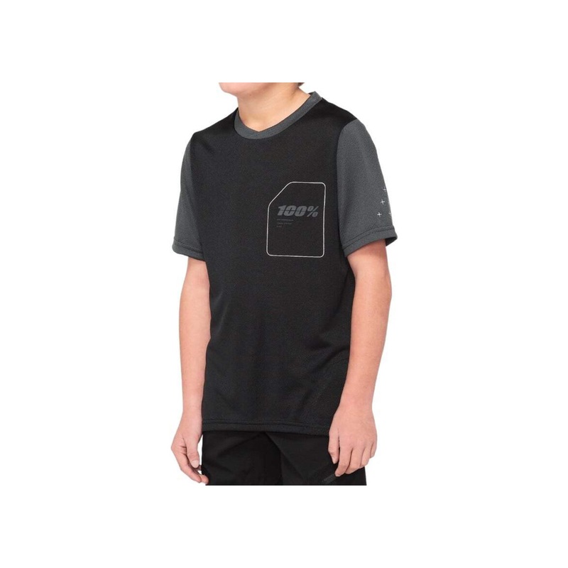 100% RIDECAMP Youth MTB Jersey Light BLACK/CHARCOAL MEDIUM