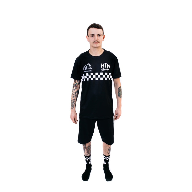 Huck The World Short Sleeve Checkers MTB Jersey BLACK SMALL