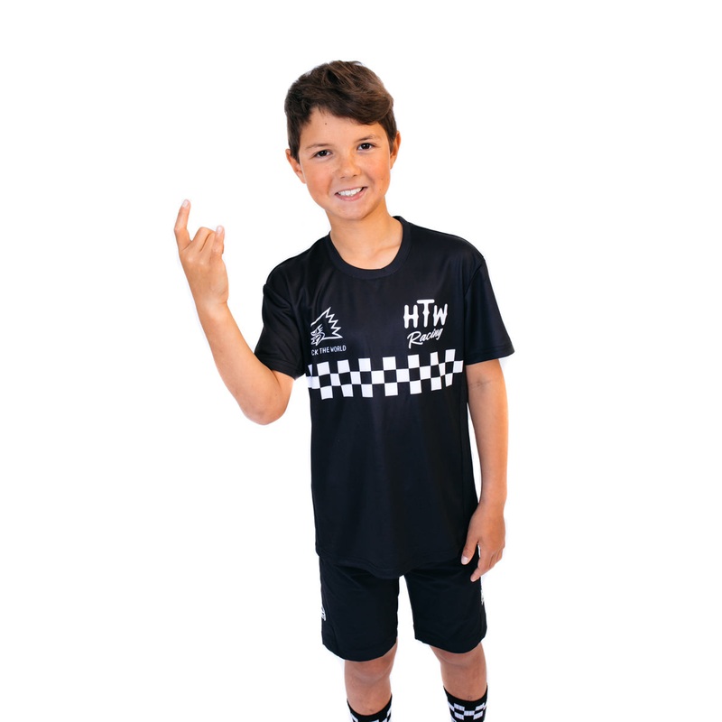 Huck The World YOUTH Short Sleeve Checkers MTB Jersey BLACK YOUTH 8
