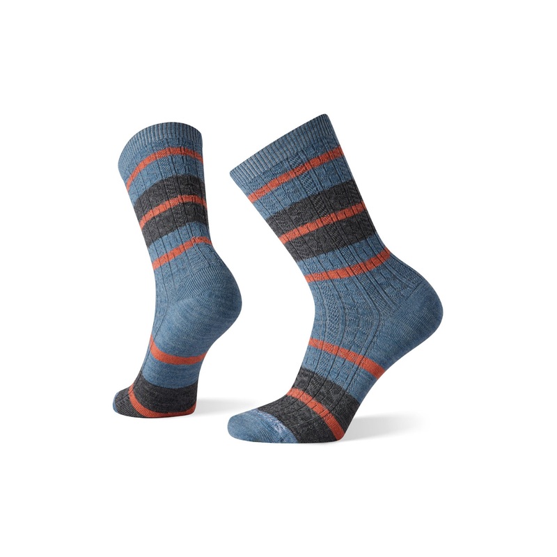 Smartwool Socks Women’s Everyday Striped Cable Crew Socks MIST BLUE MEDIUM
