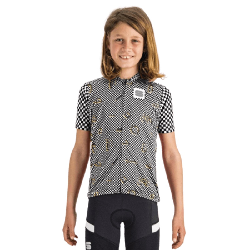 Sportful Checkmate Kids Cycling Jersey (Black/White/Cedar) 10 Years