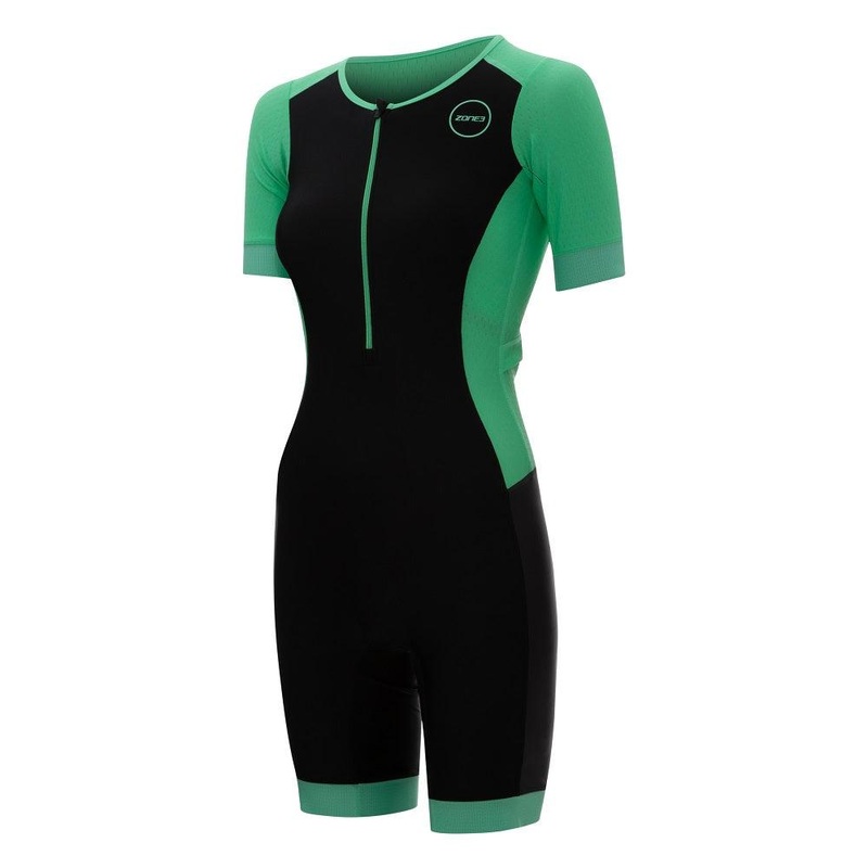 Zone 3 Aquaflo Plus Short Sleeve Women’s Triathlon Suit (Black/Mint) S