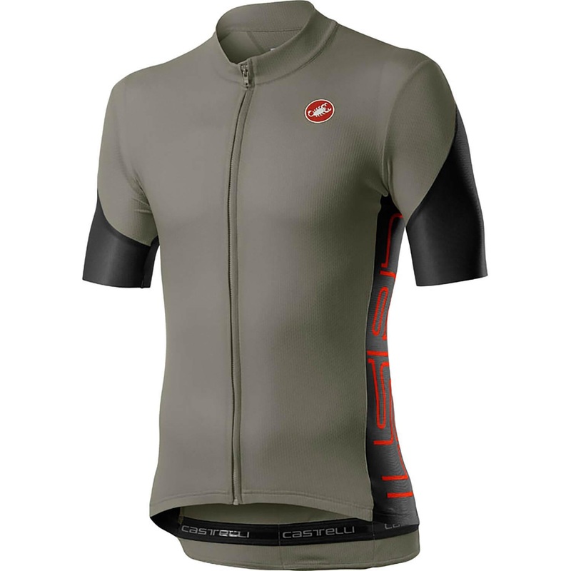 Castelli Entrata V Mens Cycling Jersey (Bark Green/Light Black/Fiery Red) M