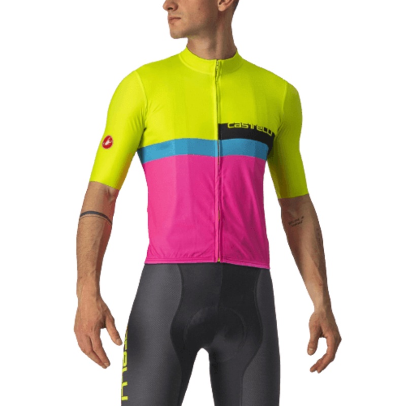 Castelli A Blocco Mens Cycling Jersey (Electric Lime/Black Blue Magenta Fluo) S