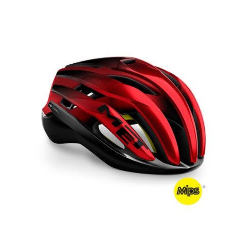 MET Trenta MIPS Road Cycling Helmet (Black/Red Metallic/Matt Glosy) Small (52-56)cm