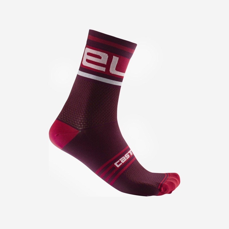Castelli Rosso Prologo 15 Men’s Cycling Socks (Bordeaux White) L/XL
