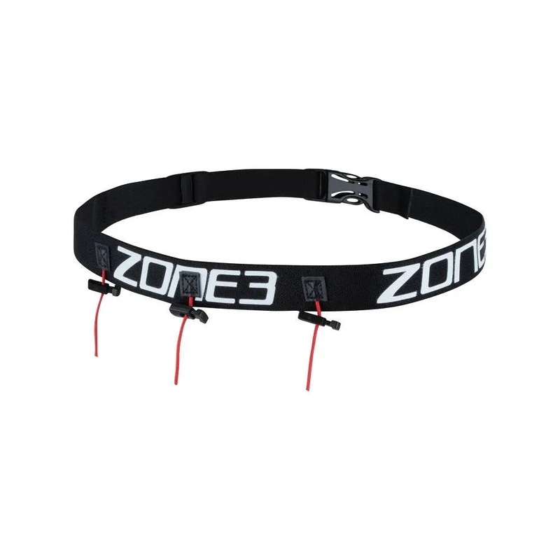 Zone3 Ultimate Race Number Belt With Gel Loops (Black/Red/White)