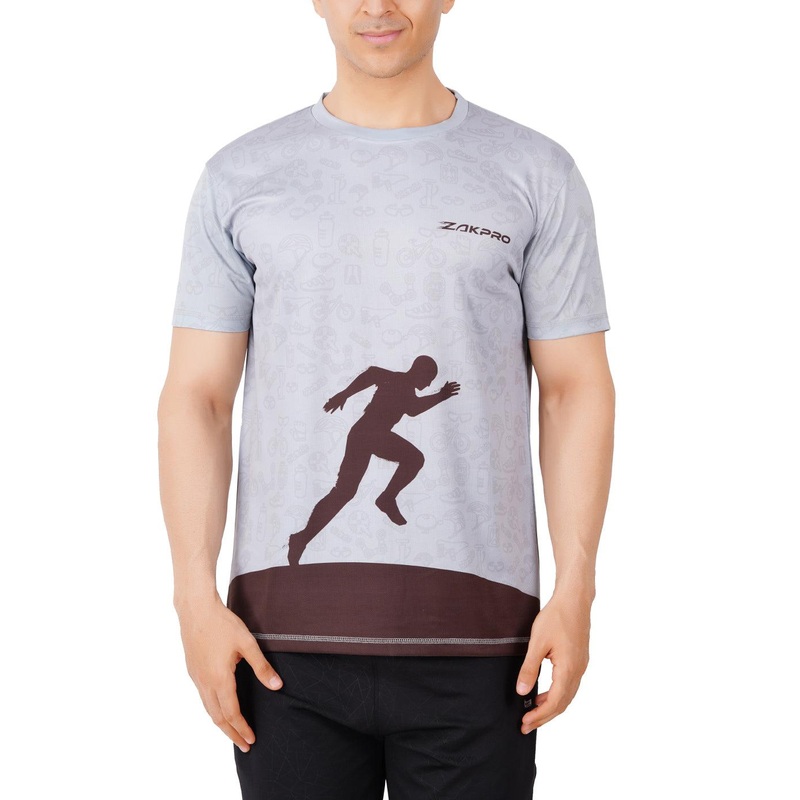 Zakpro Sports Men’s Running T-Shirt (Grey Run) XS