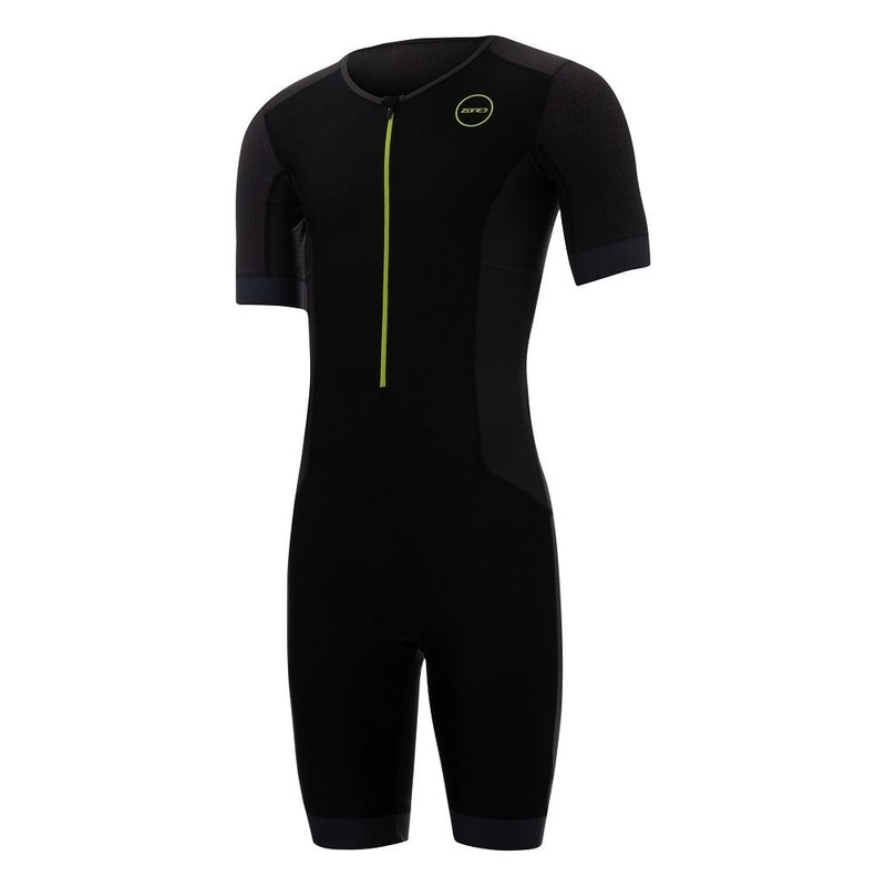 Zone 3 Aquaflo Plus Short Sleeve Men’s Triathlon Suit (Black/Grey/Neon green) XS