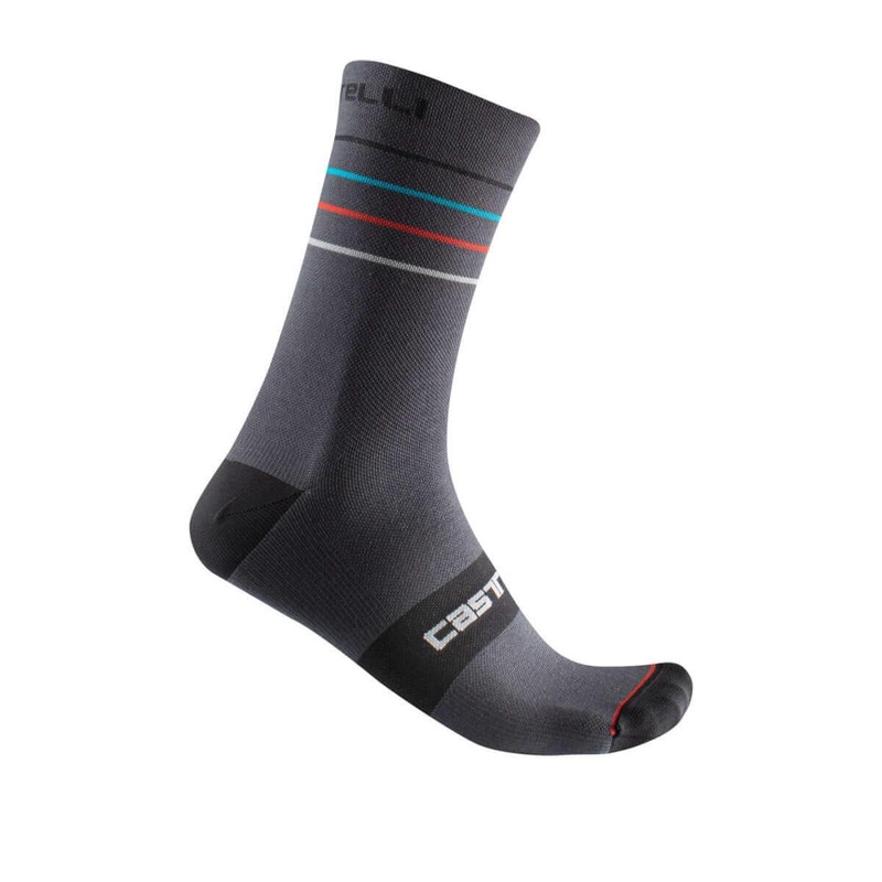 Castelli Endurance 15 Mens Cycling Socks (Dark Gray/Sky Blue-Red) L-XL