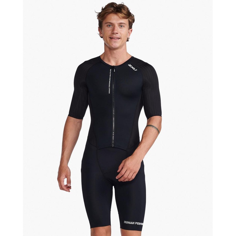 2XU MT6426D Aero Sleeved Men’s Triathlon Suit (Black/White) XS