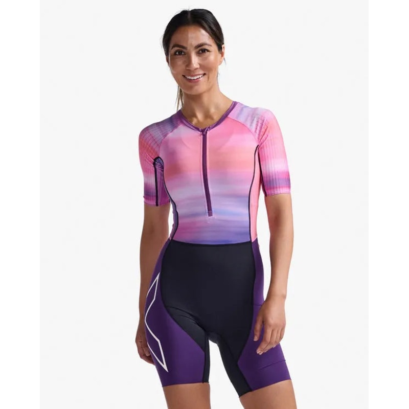 2XU WT6431D Aero Sleeved Women’s Triathlon Suit (Pastel Pink/Acai) XS