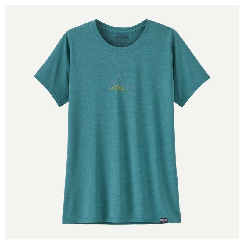 Patagonia Women’s Cap Cool Daily Graphic Shirt Berm Logo: Wetland Blue X-Dye XS